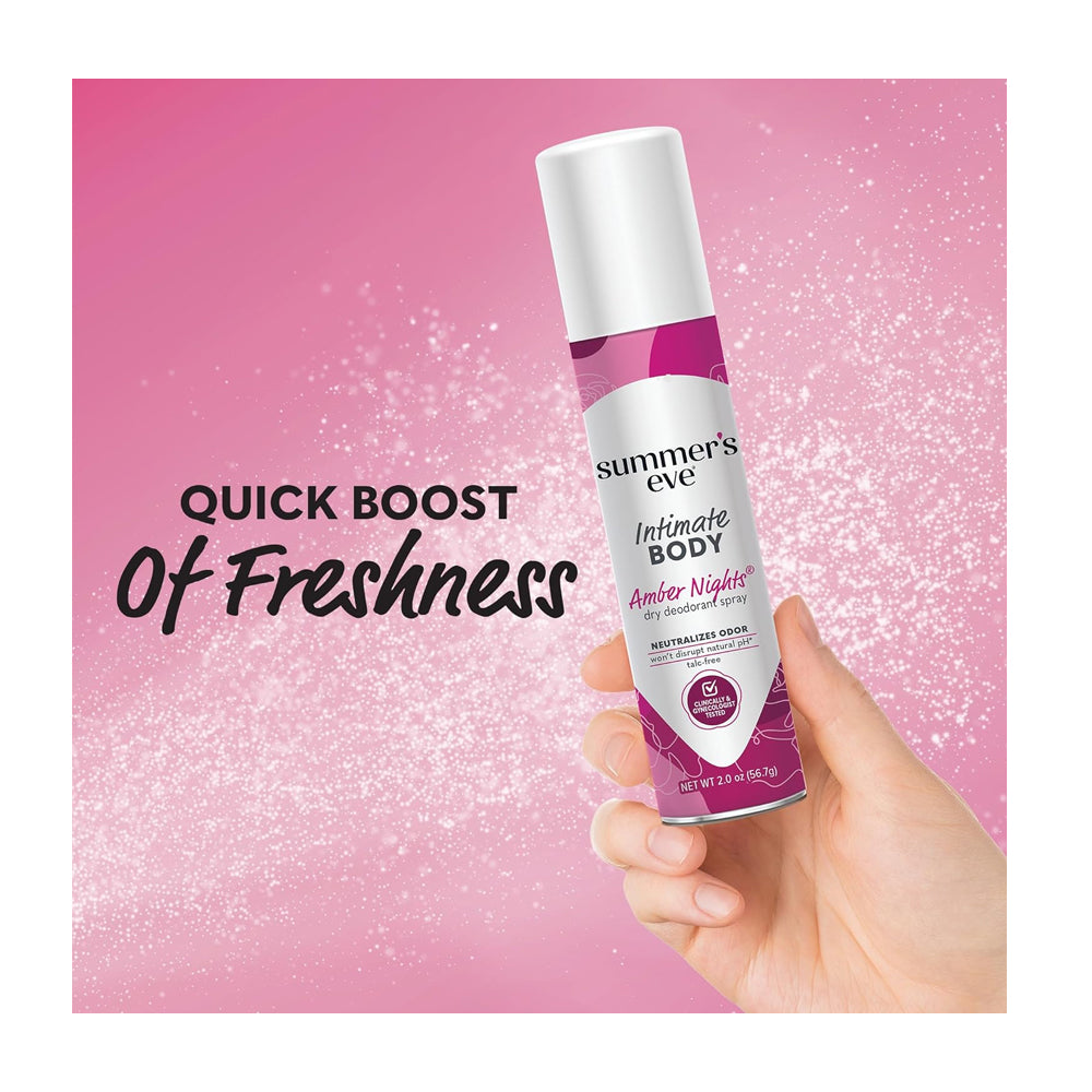 Summer's Eve Amber Nights Daily Refreshing Feminine Body Deodorant Spray  Talc-Free  Vitamin E  56.7g