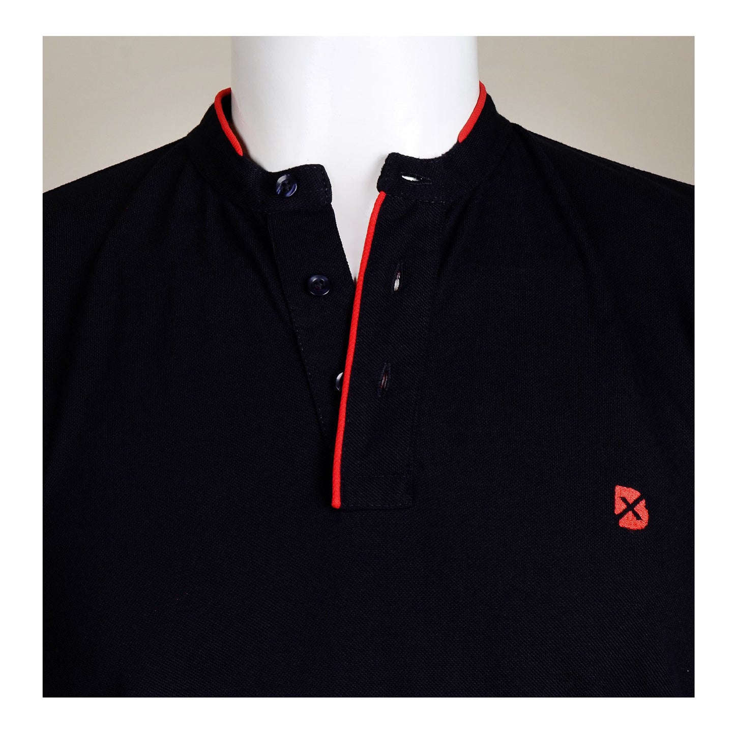 Basix Men's Band Mandarin Collar Embroidered Logo Polo Shirt, Mid Night Blue, MPS-106