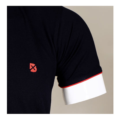 Basix Men's Band Mandarin Collar Embroidered Logo Polo Shirt, Mid Night Blue, MPS-106