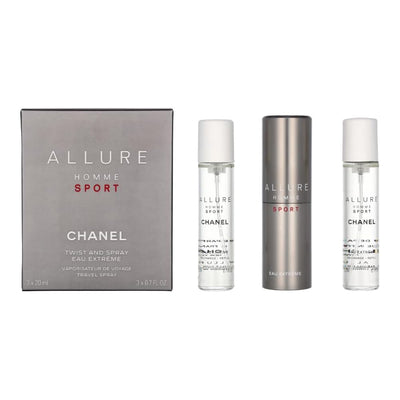 Chanel Allure Homme Sport Eau Extreme Gift Set, For Men, Travel Spray Edp Spray 20ml + 2 X Refill Edp 20ml