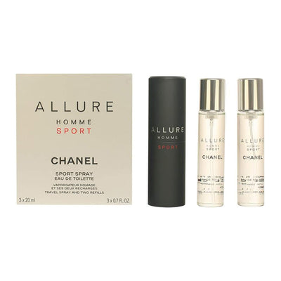 Chanel Allure Homme Sport Gift Set, For Men, Edt Twist And Spray 3 X 20ml Cologne Travel Spray & 2X Refills