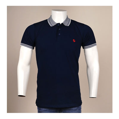 Basix Men's Textured Jacquard Collar Embroidered Logo Marine Shirt, Blue Polo, MPS -107