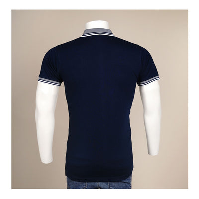 Basix Men's Textured Jacquard Collar Embroidered Logo Marine Shirt, Blue Polo, MPS -107