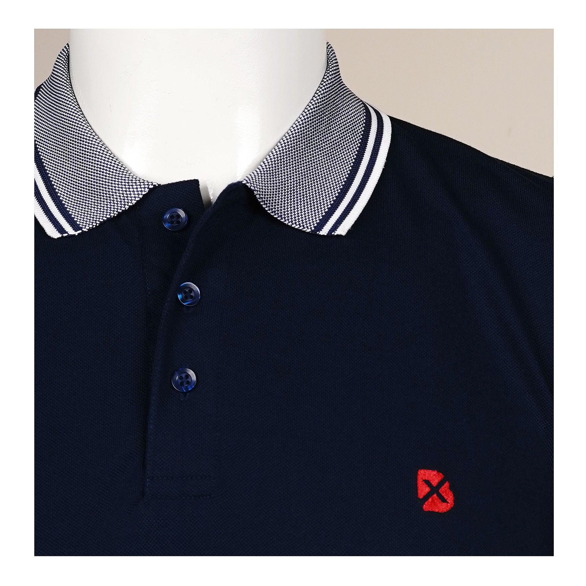 Basix Men's Textured Jacquard Collar Embroidered Logo Marine Shirt, Blue Polo, MPS -107