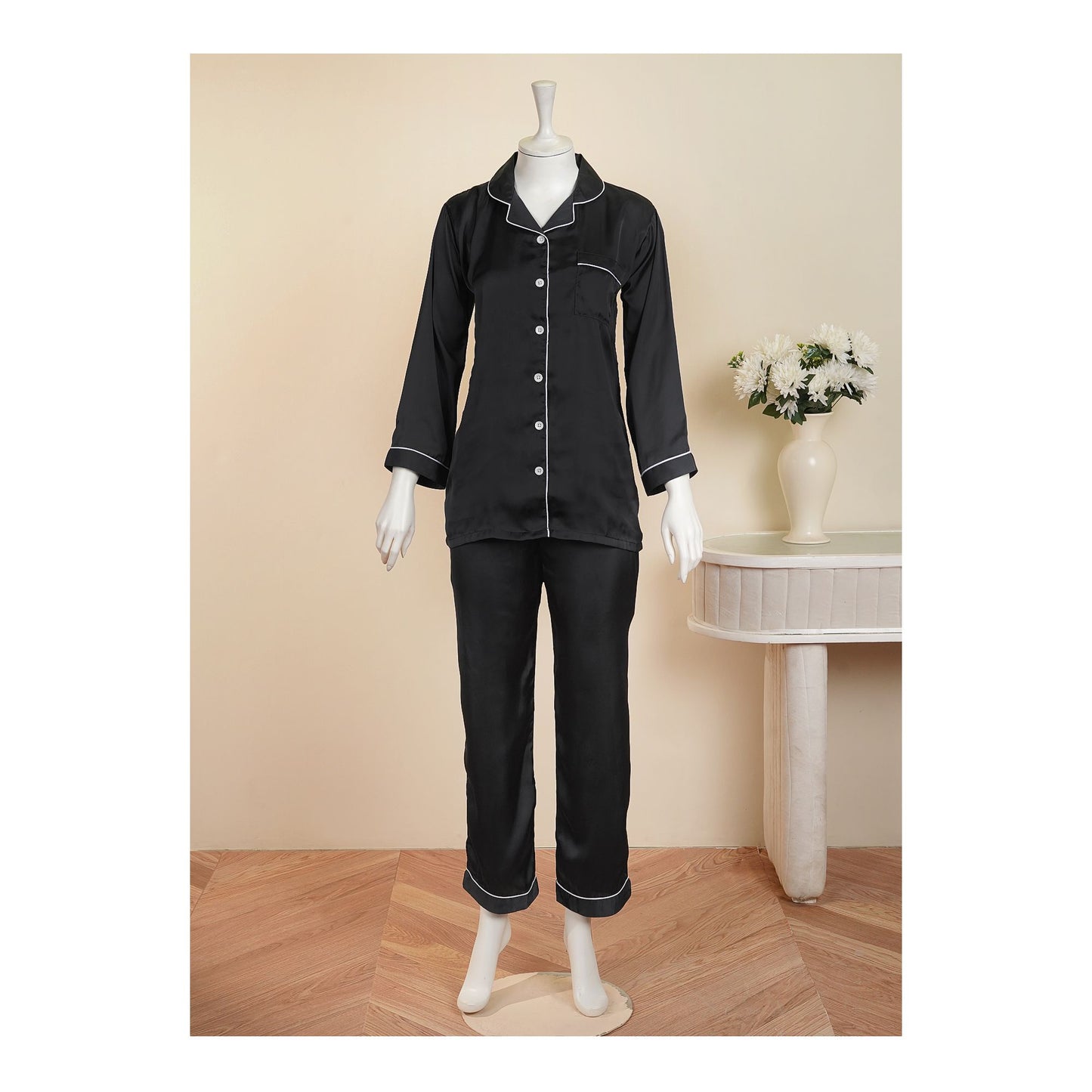 Basix Women's Silk Shirt &amp; Trouser 2 Piece Suit, Charcoal, SW-132