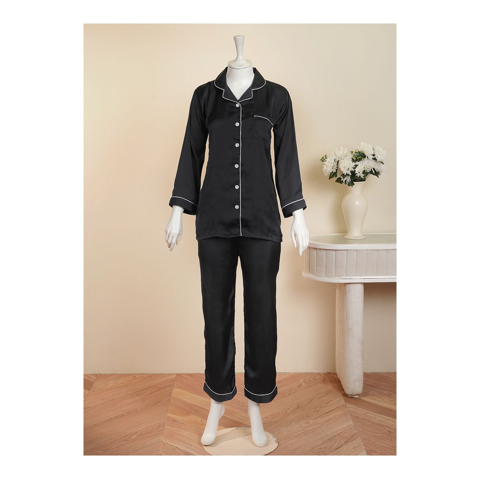 Basix Women's Silk Shirt &amp; Trouser 2 Piece Suit, Charcoal, SW-132