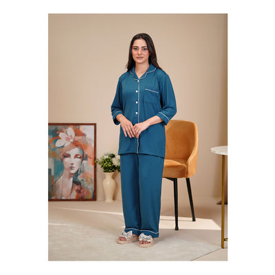 Basix Women's 4 Way Jersey Stretch Self Adjustment Fabric Loungewear, 2 Piece Set, Teal, LW-678