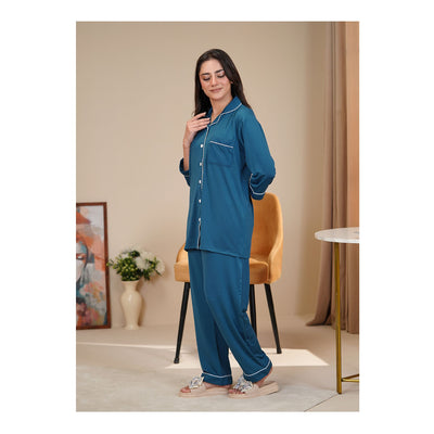 Basix Women's 4 Way Jersey Stretch Self Adjustment Fabric Loungewear, 2 Piece Set, Teal, LW-678