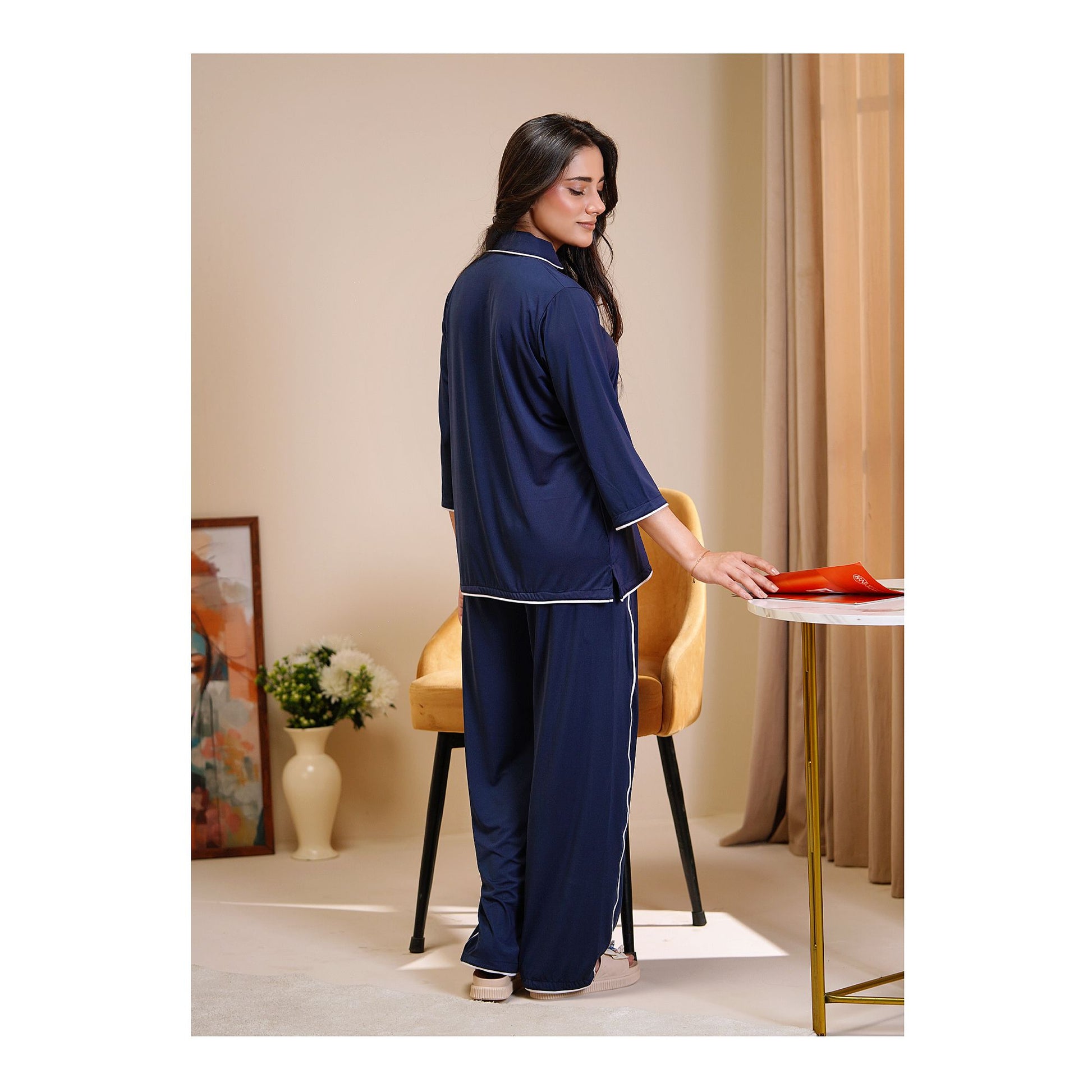 Basix Women's 4 Way Jersey Stretch Self Adjustment Fabric Western Co-Ords, Navy, CORD-128