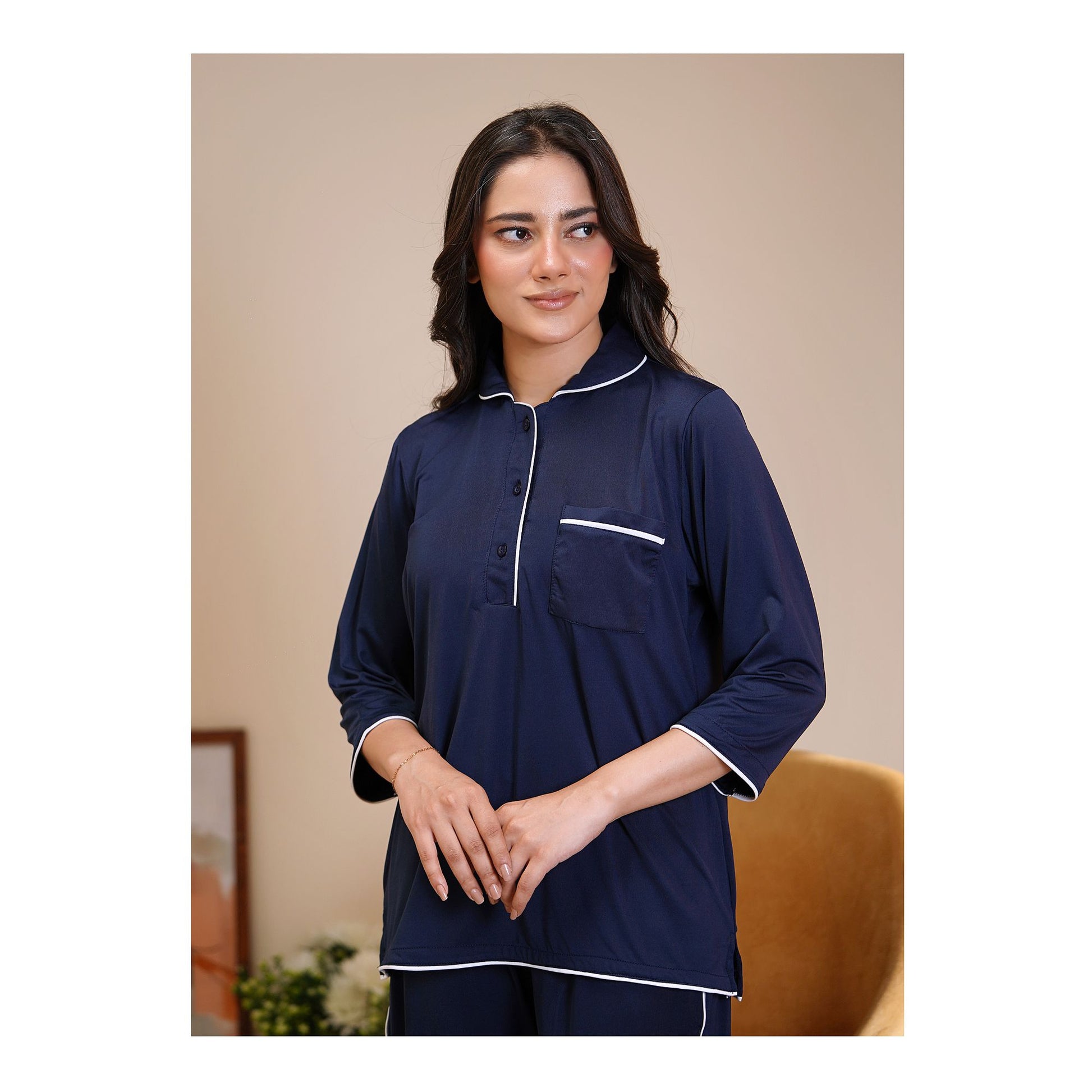 Basix Women's 4 Way Jersey Stretch Self Adjustment Fabric Western Co-Ords, Navy, CORD-128