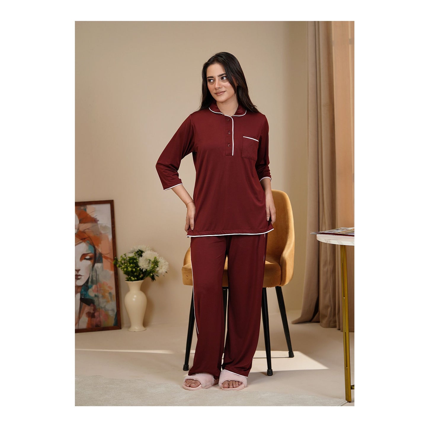 Basix Women's 4 Way Jersey Stretch Self Adjustment Fabric Western Co-Ords, Burgundy, CORD-129