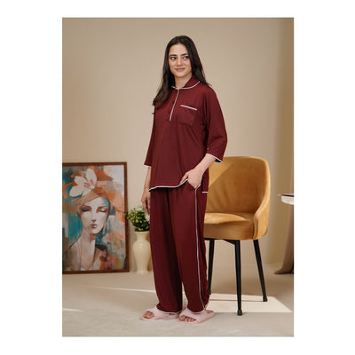 Basix Women's 4 Way Jersey Stretch Self Adjustment Fabric Western Co-Ords, Burgundy, CORD-129