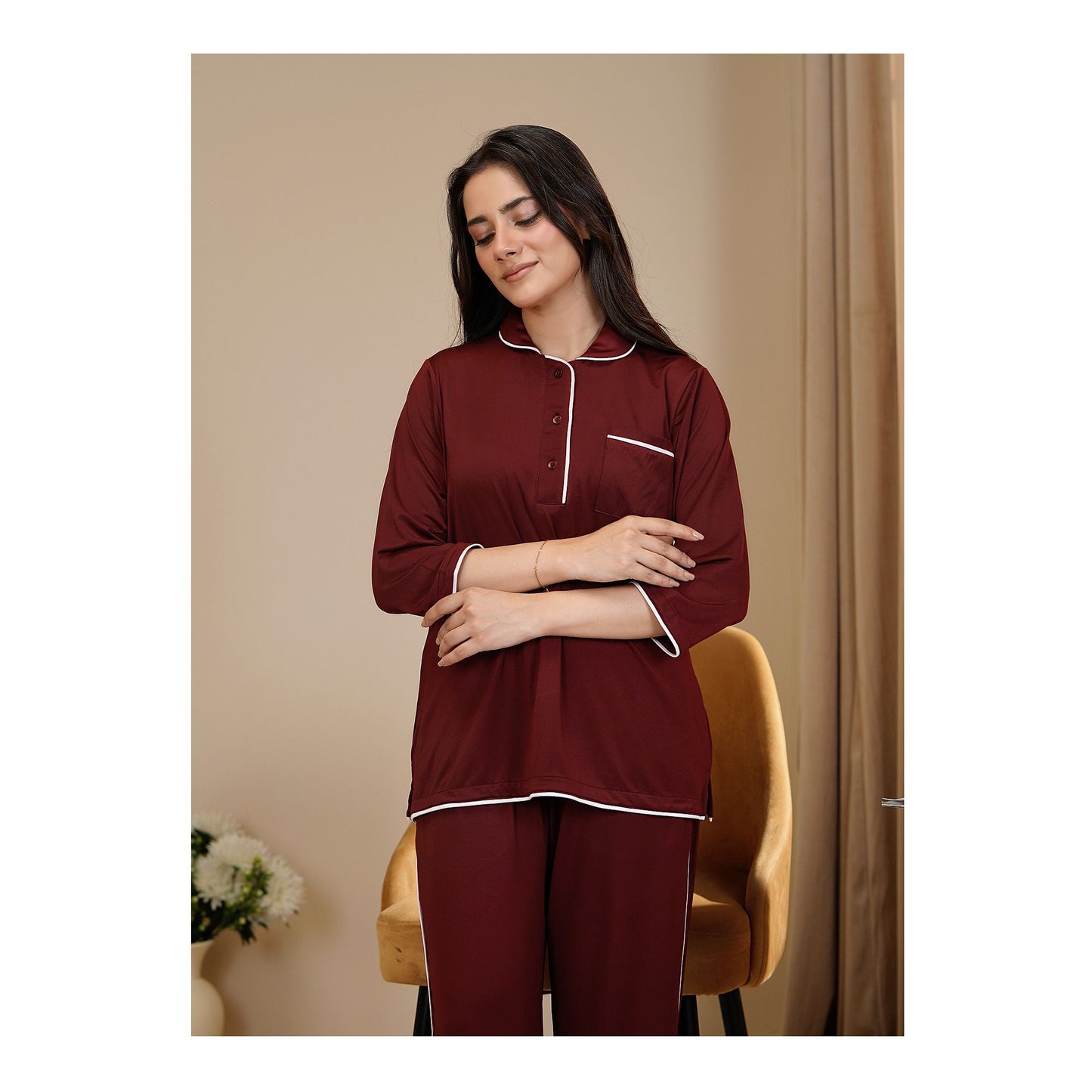Basix Women's 4 Way Jersey Stretch Self Adjustment Fabric Western Co-Ords, Burgundy, CORD-129