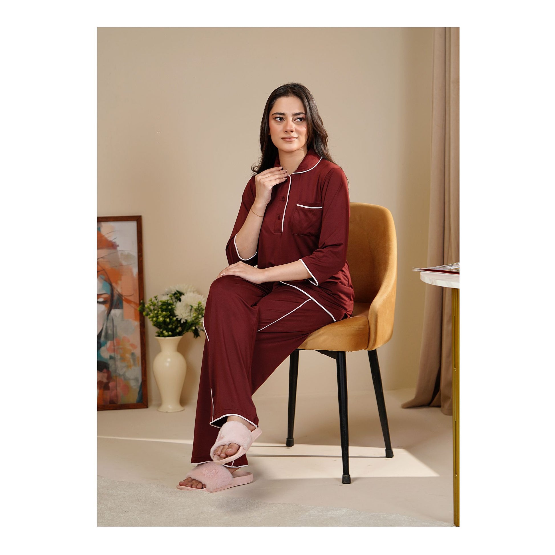 Basix Women's 4 Way Jersey Stretch Self Adjustment Fabric Western Co-Ords, Burgundy, CORD-129