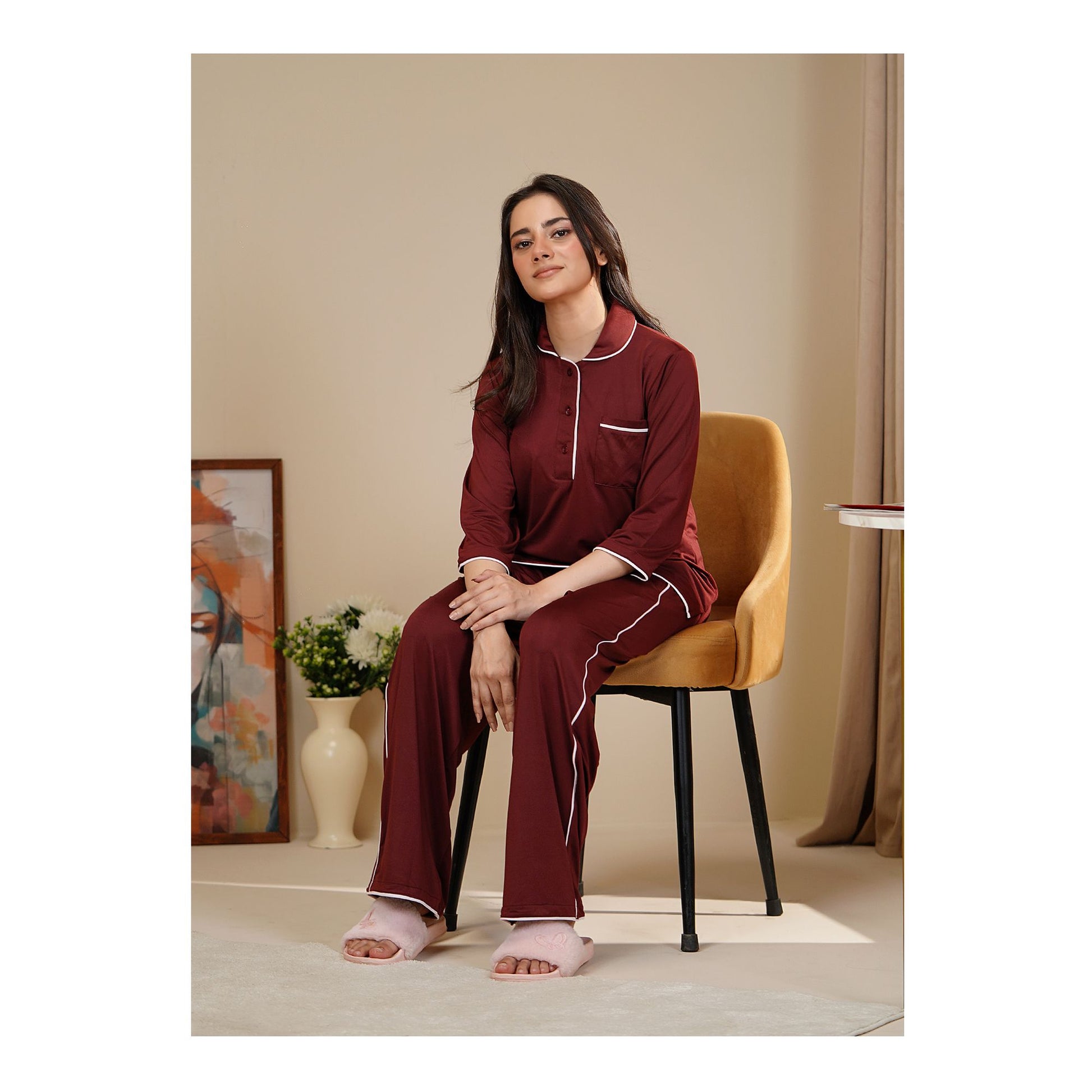Basix Women's 4 Way Jersey Stretch Self Adjustment Fabric Western Co-Ords, Burgundy, CORD-129