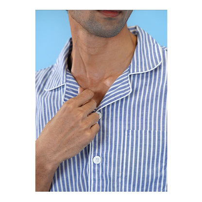 Basix Men's Stripes Short Sleeves Loungewear 2 Piece Set, Blue &amp; White LW-842