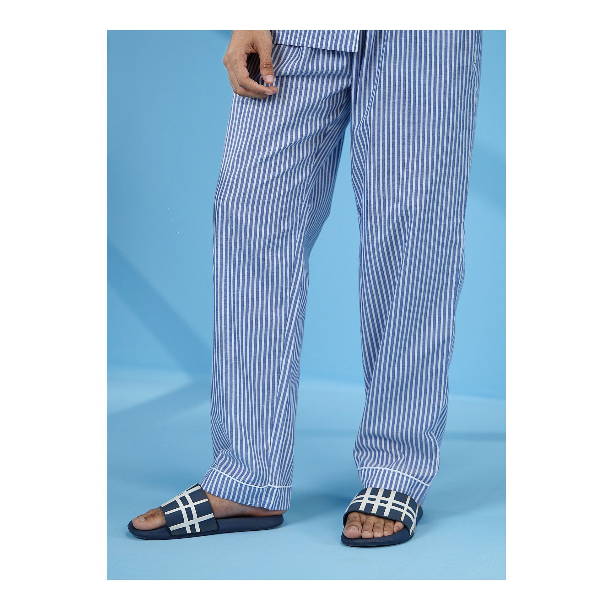Basix Men's Stripes Short Sleeves Loungewear 2 Piece Set, Blue &amp; White LW-842