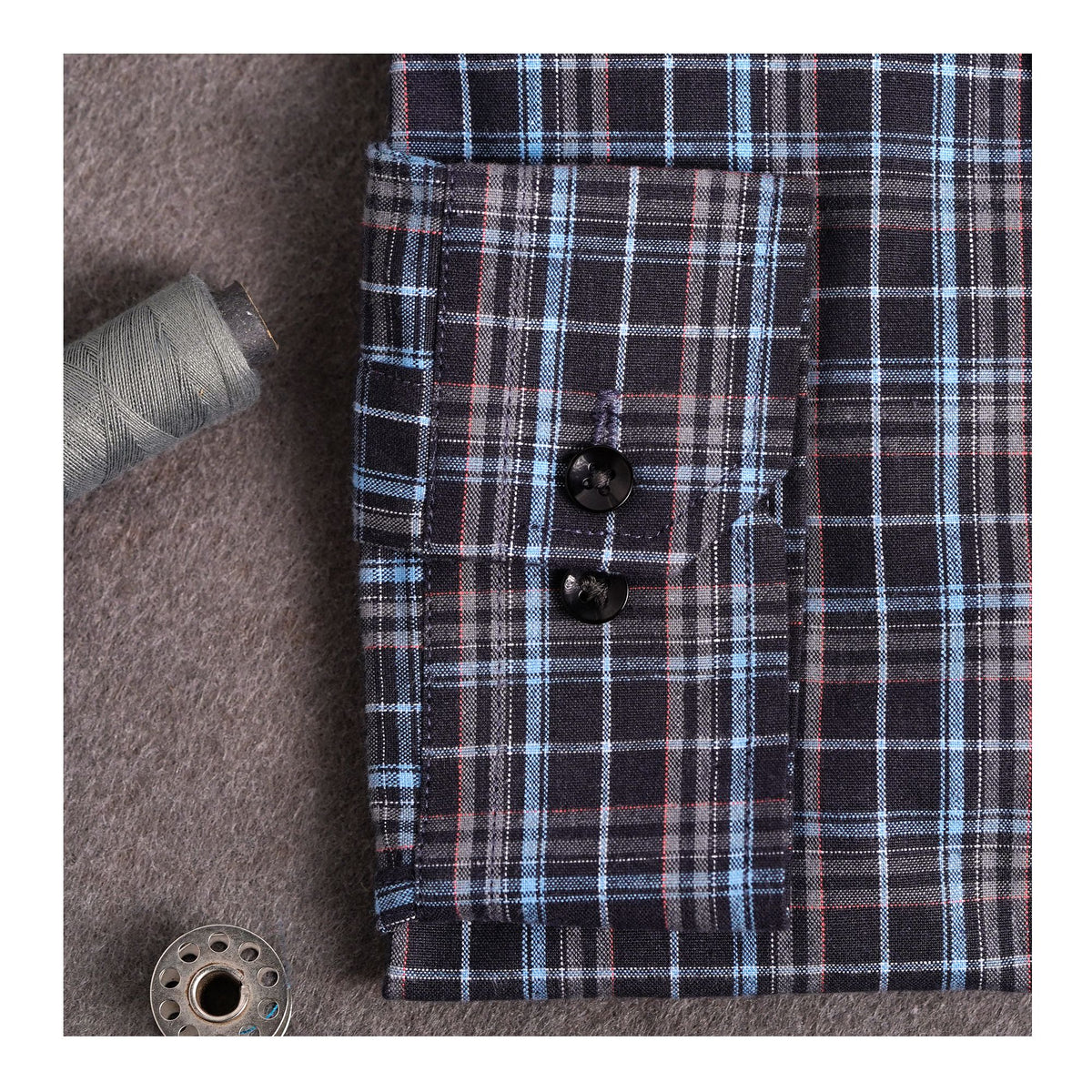 Basix Men's Casual Printed Check Shirt Dark Grey CS-03