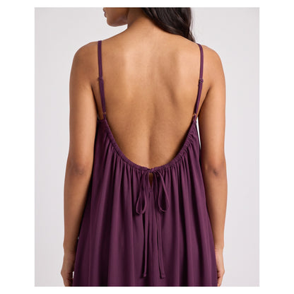 Basix Backless A-Line Gathered Maxi With Adjustable Straps & tie Back Plum Free Size BM-104