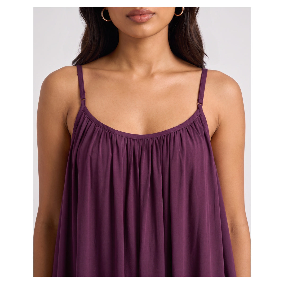 Basix Backless A-Line Gathered Maxi With Adjustable Straps & tie Back Plum Free Size BM-104