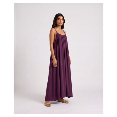 Basix Backless A-Line Gathered Maxi With Adjustable Straps & tie Back Plum Free Size BM-104