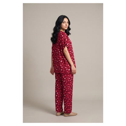 Basix Women's Sweet Hearts Drop Shoulder Sleeveless Set 2-Piece Maroon & Pink Viscose LW-681