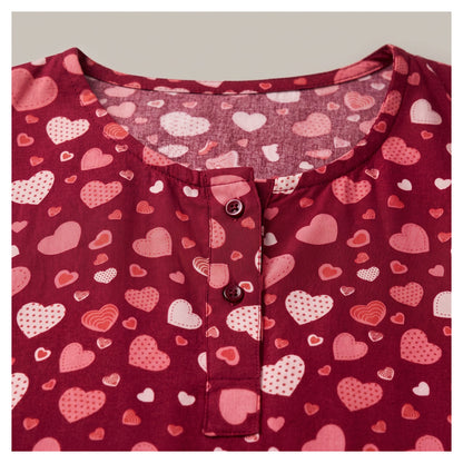 Basix Women's Sweet Hearts Drop Shoulder Sleeveless Set 2-Piece Maroon & Pink Viscose LW-681