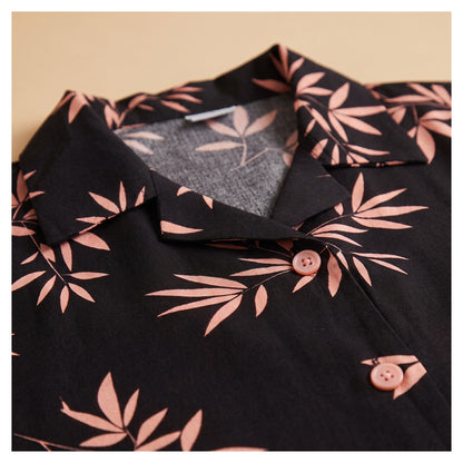 Basix Women's Co-Ord Set Black With & Tea Pink Flora Viscose CORD-131