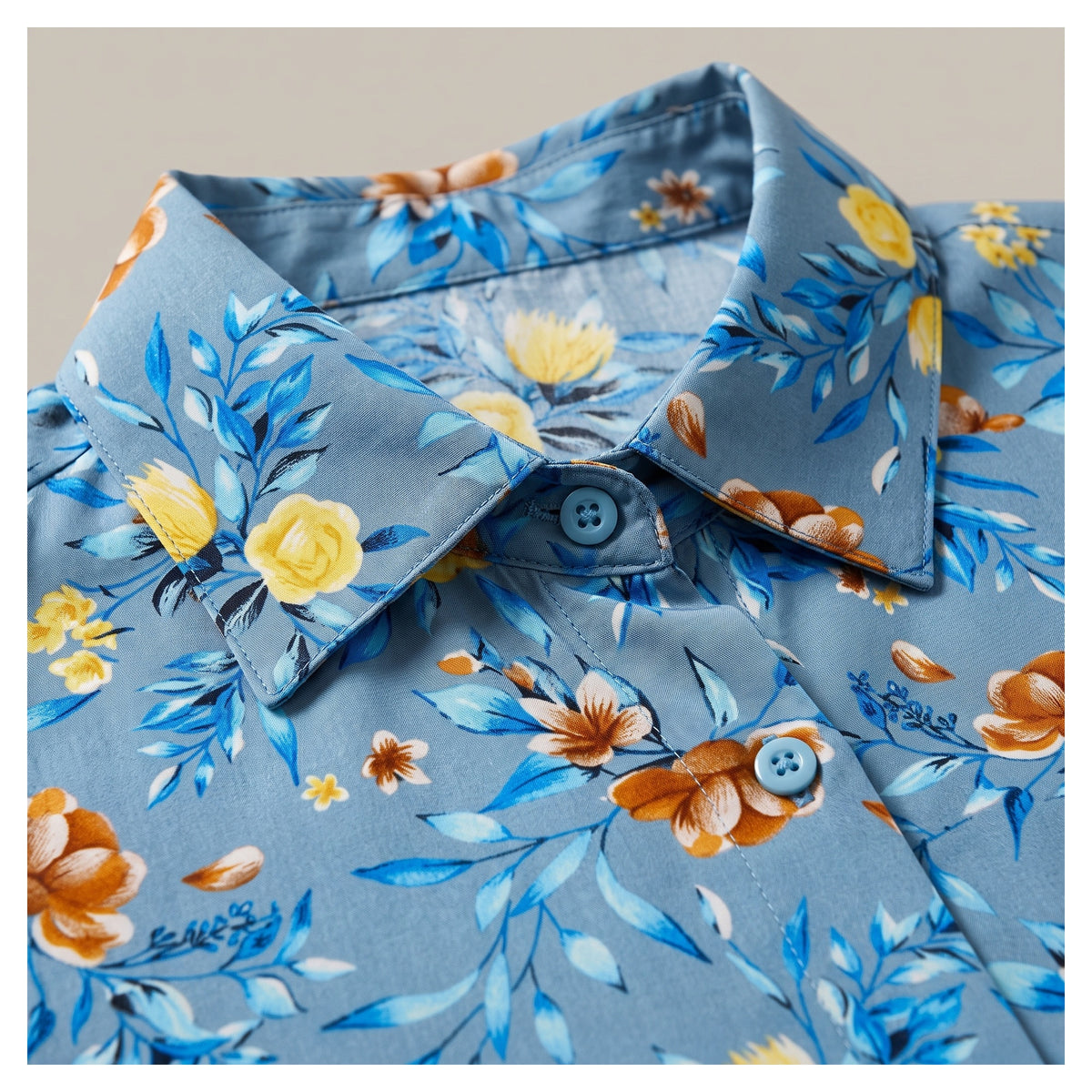 Basix Flora Co-Ord Set Teal Blue With Yellow & Brown Viscose CORD-132