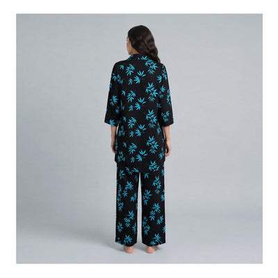Basix Women's Flora Co-Ord Set Black With Light Blue Viscose CORD-133