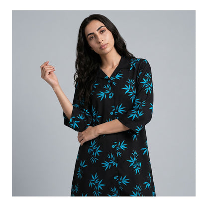 Basix Women's Flora Co-Ord Set Black With Light Blue Viscose CORD-133
