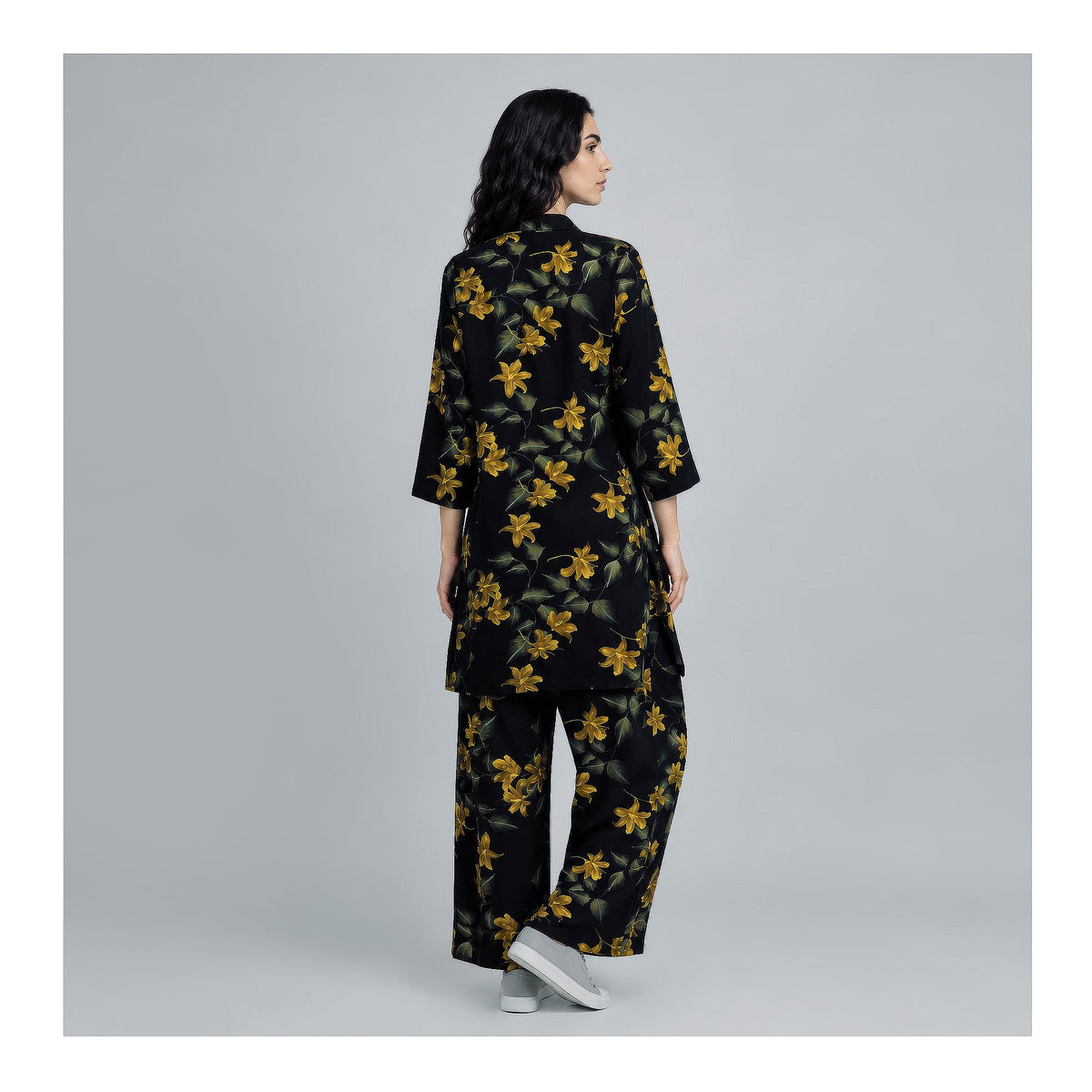 Basix Women's Flora Co-Ord Set Mid Night Blue With Golden Viscose CORD-134