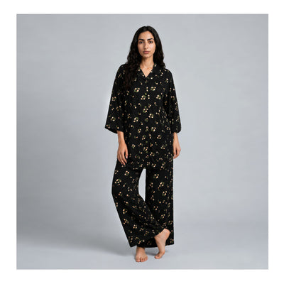 Basix Women's Small Flora Co-Ord Set Black Viscose CORD-135