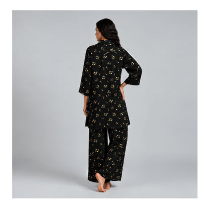 Basix Women's Small Flora Co-Ord Set Black Viscose CORD-135