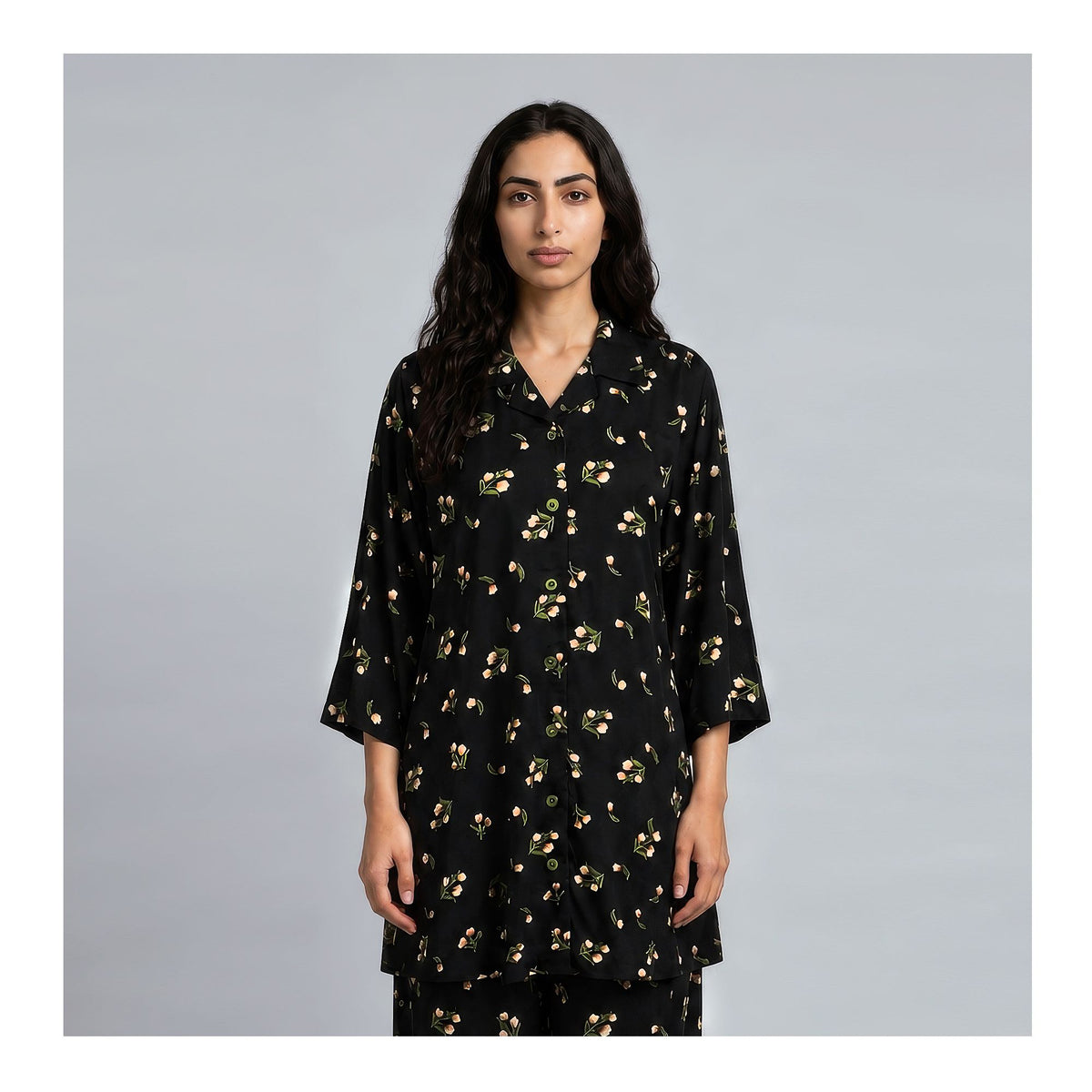 Basix Women's Small Flora Co-Ord Set Black Viscose CORD-135