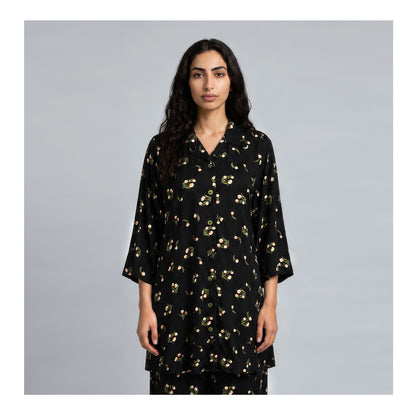 Basix Women's Small Flora Co-Ord Set Black Viscose CORD-135