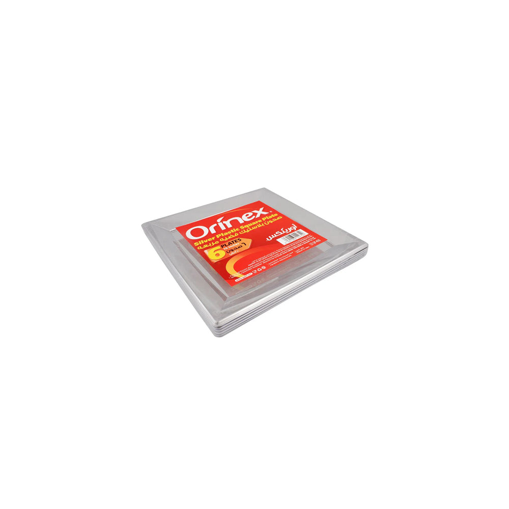Orinex Silver Plastic Square Plate, 10 Inches, 6-Pack