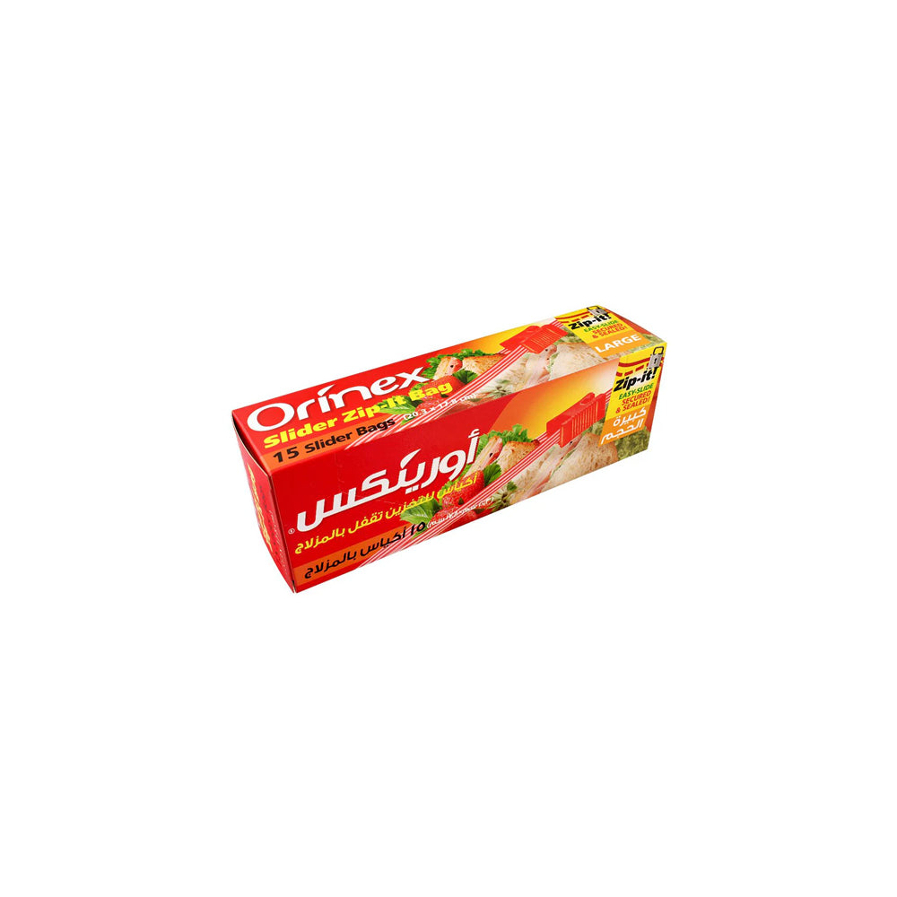 Orinex Slider Zip-Lock Bag, 8x7 Inches, Large, 15-Pack, Food Grade