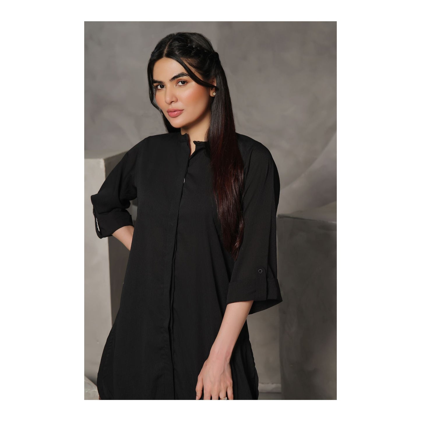 Basix Women's Solid Fusion Co-ord Set Dress  Embossed  Relax Fit  Black  CORD-108