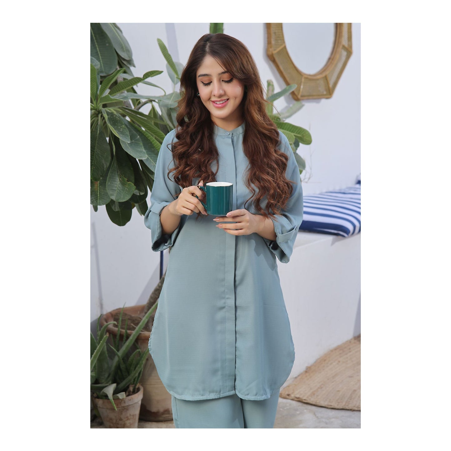 Basix Women's Solid Fusion Co-ord Set Dress  Wrinkle Free  Relax Fit  Green  CORD-111