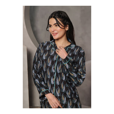 Basix Women's Paisley Print Loungewear Dress  2-Piece Set  Black  LW-636
