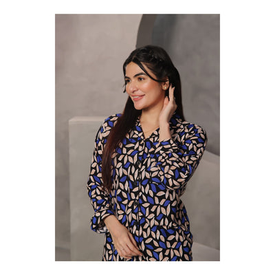 Basix Women's Floral Print Loungewear Dress  2-Piece Set  Blue & Beige  LW-639