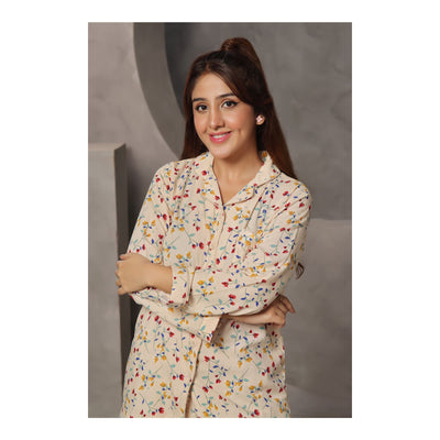 Basix Women's Floral Print Loungewear Dress  2-Piece Set  Vanilla  LW-640