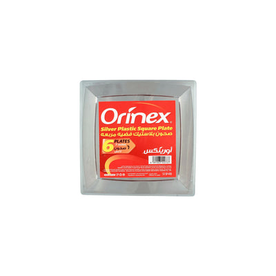 Orinex Silver Plastic Square Plate, 7 Inches, 6-Pack