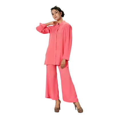Basix Women's Peach Co-ord Set Dress  Frill Cuff & Bell Bottom Trouser  CORD-103