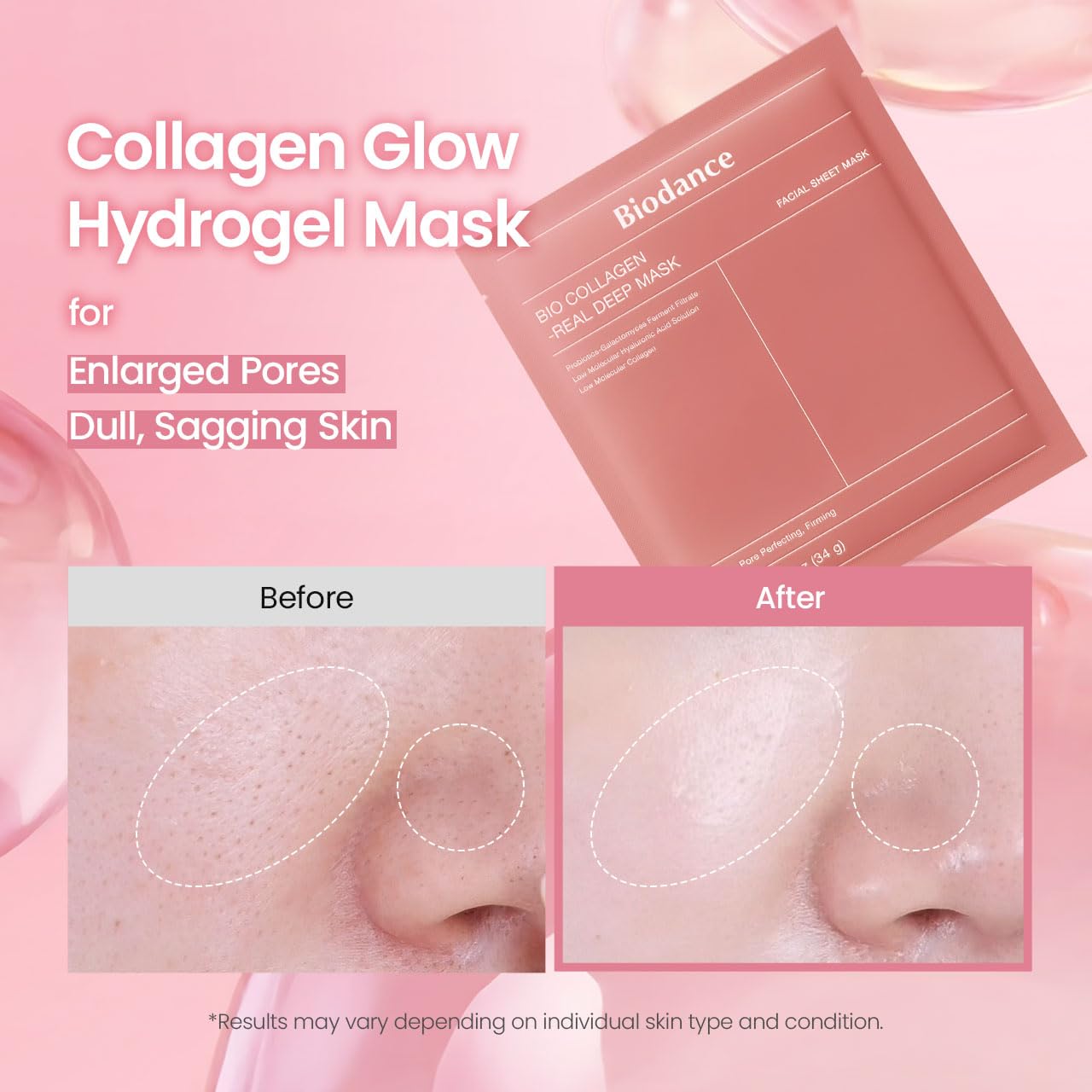 Biodance Bio Collagen Real Deep Facial Sheet Mask, Hyaluronic Acid, Niacinamide, For All Types Of Skin, 34g