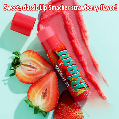 Lip Smacker Biggy Lip Balm, Nostalgic Flavor, Ultra-Moisturizing & Hydrating, Clear Glossy Finish - Strawberry, 17g