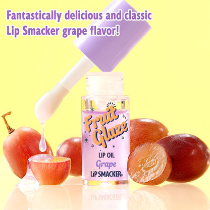Lip Smacker Fruit Glaze Lip Oil, Ultra-Hydrating &amp; Moisturizing with High-Shine Finish, Grape, 6.35ml