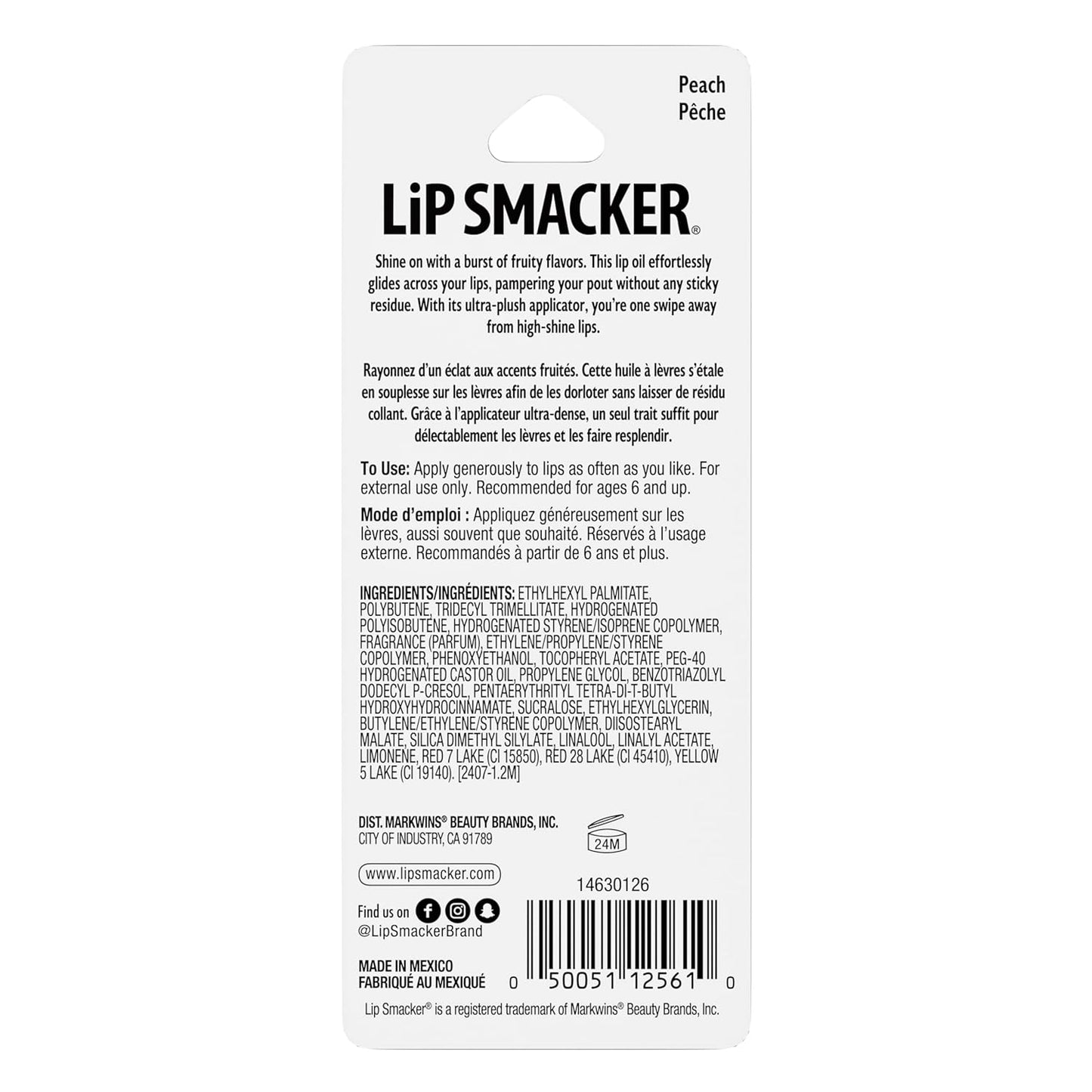 Lip Smacker Fruit Glaze Lip Oil, Ultra-Hydrating &amp; Moisturizing with High-Shine Finish - Peach, 6.35ml