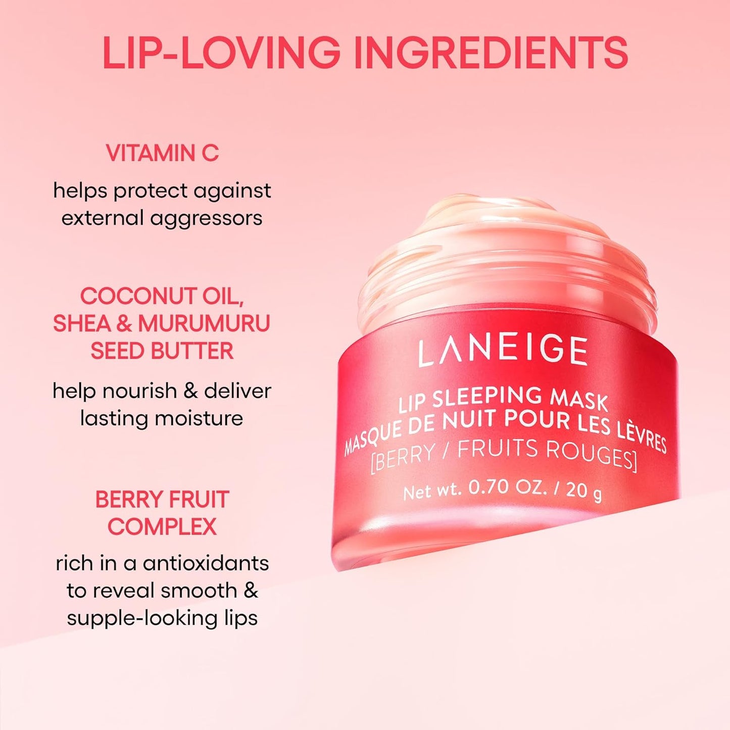 Laneige Berry Lip Sleeping Mask, Shea Butter, Vitamin C, 20g